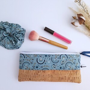 Personalized Cork Pencil Bag, Teacher Gift, Blue Floral Zipper Pouch, Make-up Bag, Cosmetics Bag, Pencil Bag, Vegan, Thank you Gift image 3