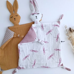 Μuslin Bunny Baby Comforter, Cuddle Cloth Doudou, Double Gauze Cotton Security Blanket, Baby Shower Gift, Sensory Baby Toy, Newborn Baby