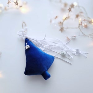 2024 Estrella griega de terciopelo con amuleto de buena suerte, adornos navideños verdes azules, decoraciones colgantes para árboles de Navidad, regalos de Navidad para maestros Tree- Blue