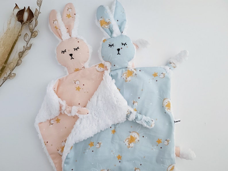 Baby Girl Easter Candle with Bunny Comforter, Lambatha Bunny Lovey Set, Cotton Bunny Cuddle Friend, Palm Sunday Candle, Newborn Easter Gift image 5