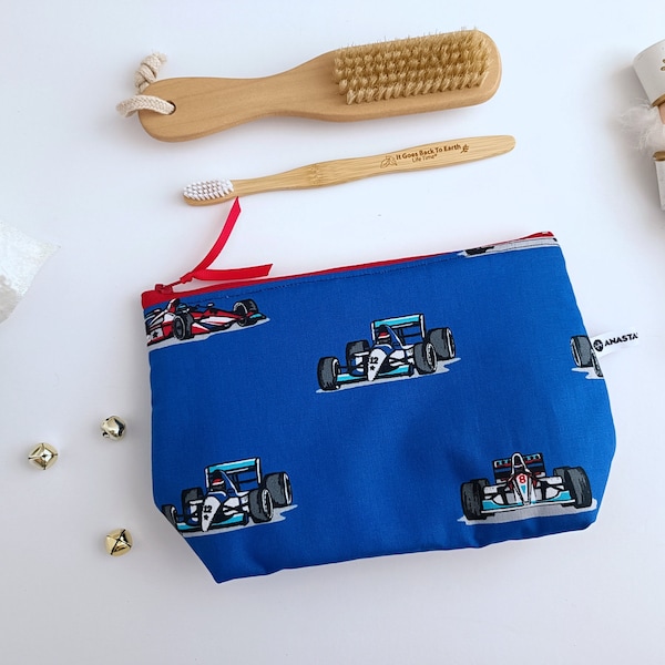 Race Cars Toiletry Bag Boys, Kids Wash Bag, Blue Travel Pouch, Autos Waterproof Storage Bag, Zip Pouch, Speed Cars Cosmetics Bag, Christmas