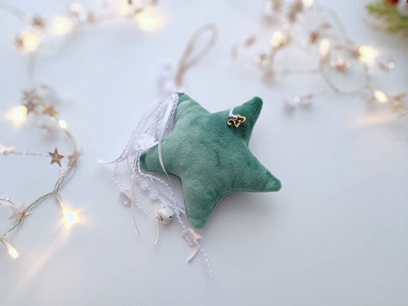 2024 Greek Good Luck Charm Velvet Star, Blue Green Christmas Ornaments, Christmas Tree Hanging Decorations, Teacher Christmas Gifts Star - green