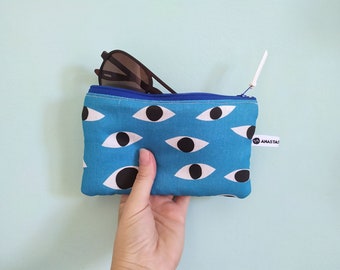 Turquoise Padded Sunglasses Case with Evil Eye, Greek Gifts, Small Gifts, Teacher Gift, Summer Gift, Spectacles Pouch Case with Zipper