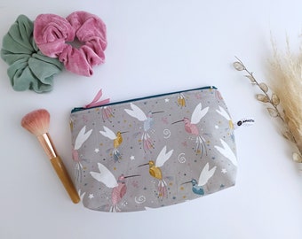 LARGE Make-up Bag with Colibri Birds, Cosmetics Bag, Wash Bag, Zipper Pouch, Birds Lover Gift, Travel Gift, Waterproof Toiletry Bag