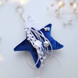 2024 Greek Good Luck Charm Velvet Star, Blue Green Christmas Ornaments, Christmas Tree Hanging Decorations, Teacher Christmas Gifts Star - blue