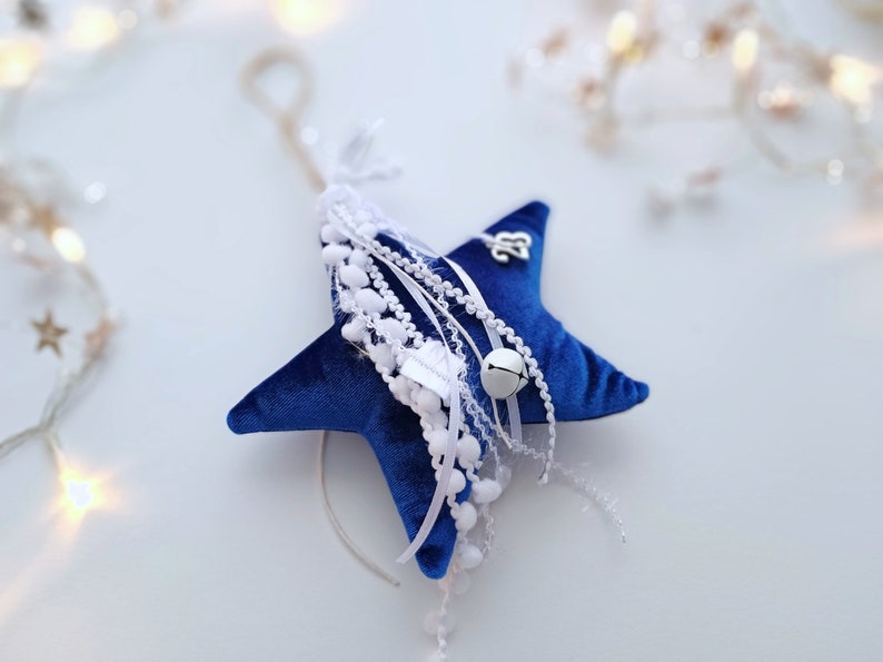 2024 griechischer Glücksbringer Samt Stern, blau grün Weihnachtsschmuck, Weihnachtsbaum hängende Dekorationen, Lehrer Weihnachtsgeschenke Star - blue