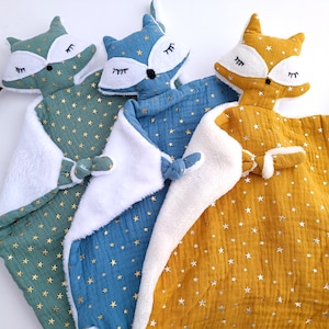 FOX Baby Comforters with Star Print, Snuggle Sleep Toy, Double Gauze Cotton Baby Blanket, New Mum Gift, Muslin Fox Lovey, Newborn Baby Gift