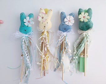 Kids Greek Easter Lambatha Magic Bunny Wand, Handmade Fabric Bunny, Spring, Easter Candle Toddlers, Godchild Easter Gift, Easter Lambada