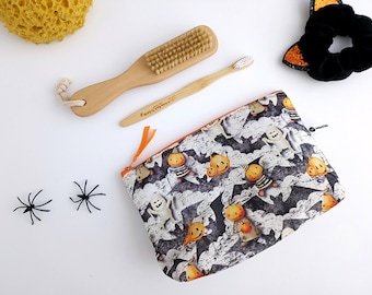 Neceser de Halloween: Bolsa de viaje impermeable con calabazas y murciélagos