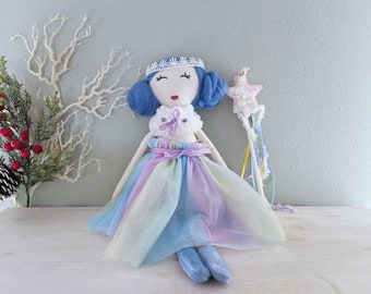 Handmade Rag Doll, OOAK Rainbow Doll, Dress-Up Doll, Keepsake Gift, Little Girls Age +4, Cloth Doll, Unique Birthday Gift for Girl