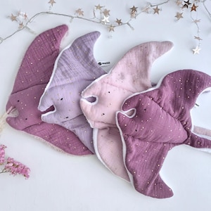 Personalized MANTA RAY Baby Comforter, Pink Purple Stingray, Double Gauze & Minky Lovey