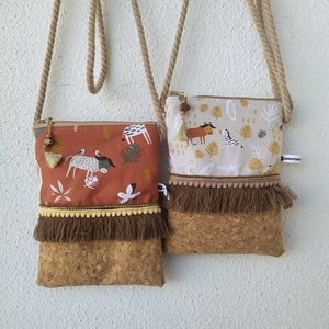 Girls Boho Bag with Safari Animals, Large Cork Purse image 7