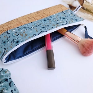 Personalized Cork Pencil Bag, Teacher Gift, Blue Floral Zipper Pouch, Make-up Bag, Cosmetics Bag, Pencil Bag, Vegan, Thank you Gift image 7