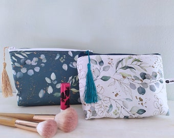 Make-up Bag with Eucalyptus Leaves, Cosmetics Bag, Cotton Zipper Pouch, Gift for Her, Mother's Day Gift