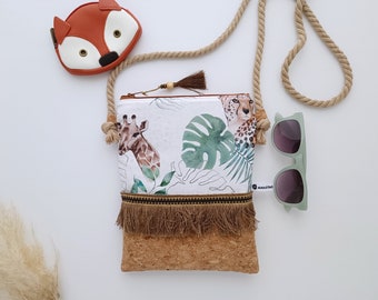 Jungle Animals Crossbody Bag for Girls, Kids Large Purse, Boho Cork Bag