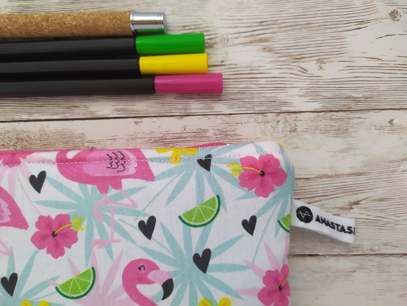 Flamingo Pencil Bag for Girls, Flamingo Pouch, Personalized Gift for Kids image 3