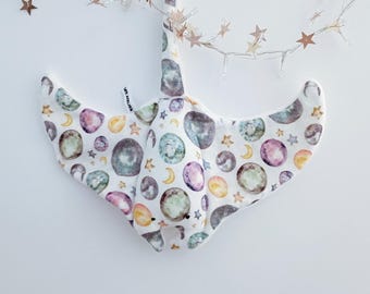 Handgemachter Manta Ray Baby Schmusetuch - Double Gauze Cotton & Minky Lovey mit Planeten Druck