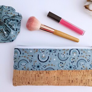 Personalized Cork Pencil Bag, Teacher Gift, Blue Floral Zipper Pouch, Make-up Bag, Cosmetics Bag, Pencil Bag, Vegan, Thank you Gift image 9