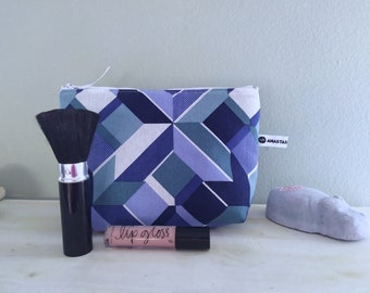 Blue Make-up Bag, Small Toiletry Bag, Geometrical Shapes, Summer Gift