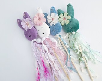 Easter Bunny Wand, Rabbit Wand, Kids Easter Decor, Handmade Velour Bunny Wand, Pretend Play, Kids Party Toy, Kids Magic Wand, Easter Basket