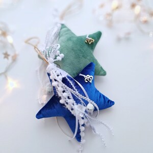 2024 Greek Good Luck Charm Velvet Star, Blue Green Christmas Ornaments, Christmas Tree Hanging Decorations, Teacher Christmas Gifts