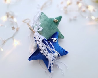 2024 Greek Good Luck Charm Velvet Star, Blue Green Christmas Ornaments, Christmas Tree Hanging Decorations, Teacher Christmas Gifts