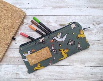 Boys Pencil Bag, Knights, Dragons, Personalized Zip Pouch, Pencil Holder, Kids Easter Gift