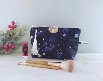 Constellations Cosmetic Bag, Stars and Moon Zipper Pouch, Travel Bag, Accessory Pouch, Galaxy Make-up Bag, Teenager Gift, Galaxy Gift