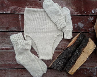 Hand knit panties - Pure organic wool underwear - High waisted winter pants - Adult knit pants - Natural white color - Knitted lingerie