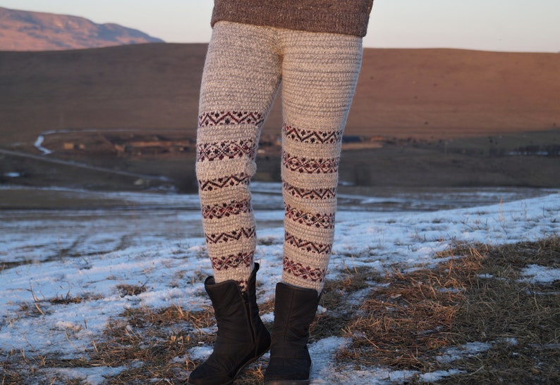 Women's pure wool leggings Gray wool pants Knitted warm Etsy