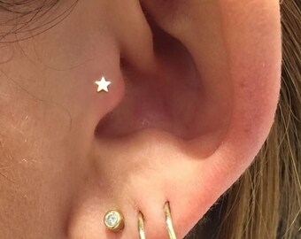 Tragus star piercing, Ear cartilage piercing silver or gold bioflex