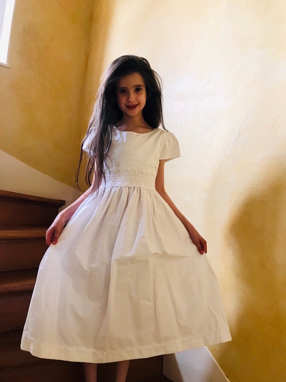 Special occasions girl dress Communion girl dress Zippered dress White dress Communion kleid White girl dress with bow