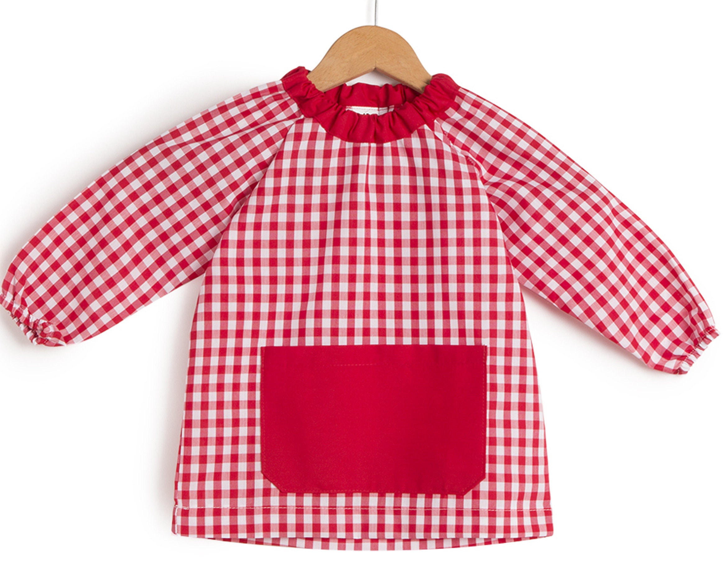 Tablier École Rouge 3-4 Ans, Blouse Maternelle Personnalisable, Tablier Vichy Rouge