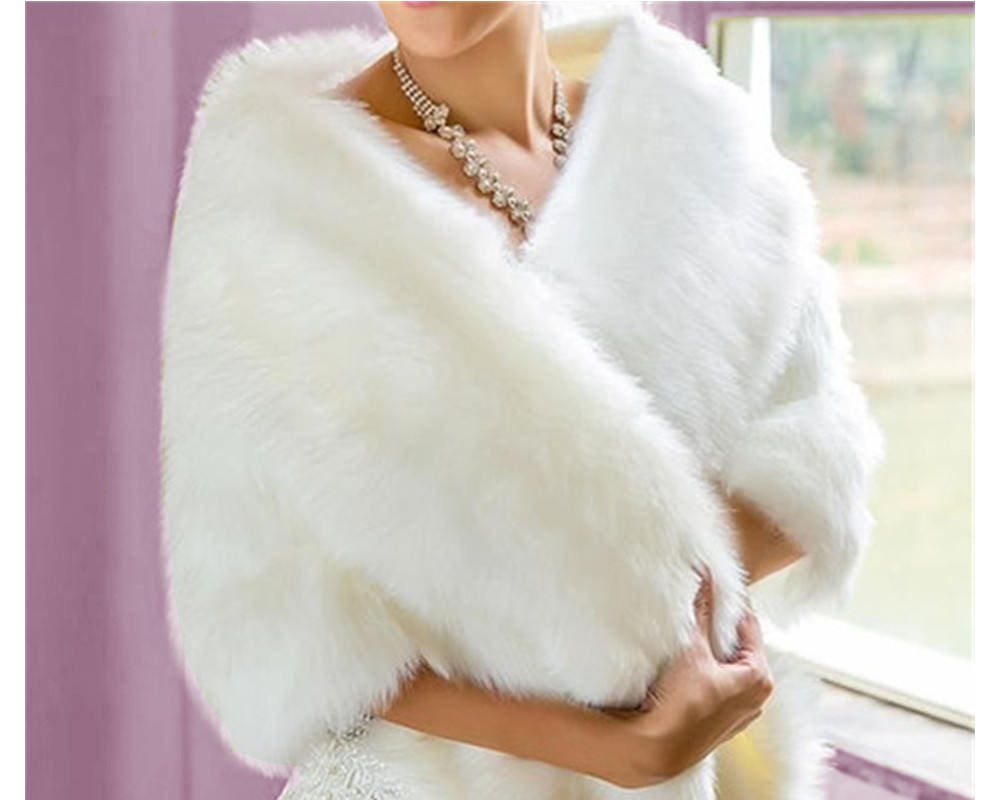white fake fur shawl