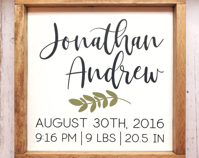 Baby Birth Stat Wooden Sign / Birth Announcement / Rustic Nursery Decor ...