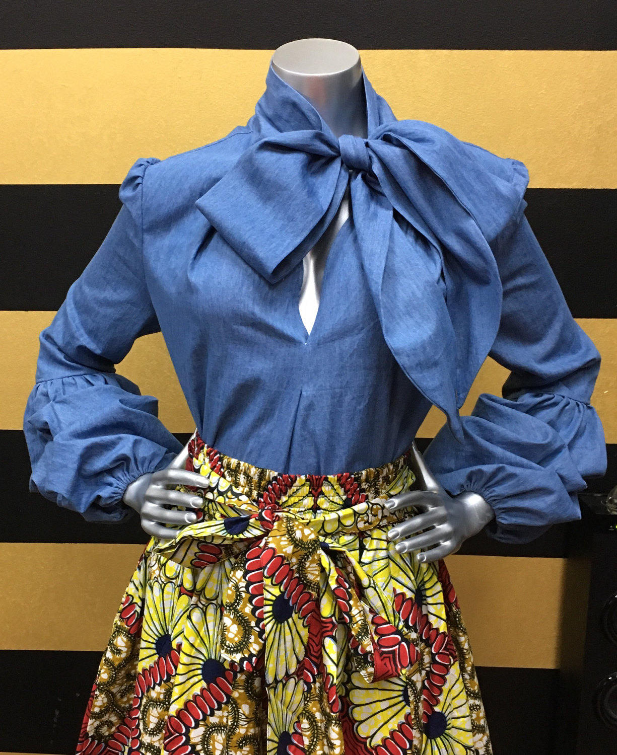 Denim Bow Blouse Etsy