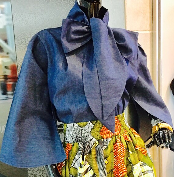 denim blouse with bow