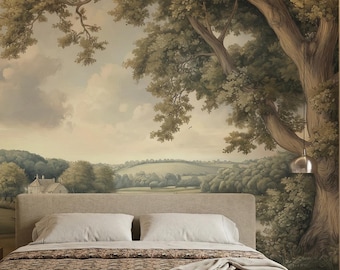 Vintage Landschafts-Tapete: Pastorales Landschaftswandbild, klassisches szenisches Design - VM64