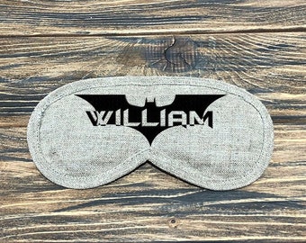 Personalized Superhero Sleep Mask. Superhero Sleep Mask. Organic Burlap Sleep Mask with Embroidery. Gift for Man. Superhero Party Favor