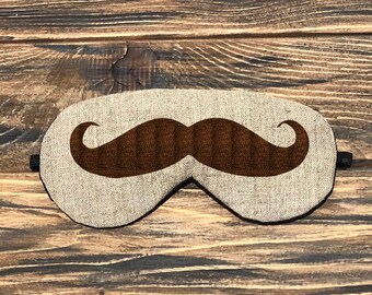 Mustaches Sleeping Mask. Mustaches Sleep Mask For Men. Organic Burlap Sleep Mask with Embroidery. Gift for Him. Mustaches Travel Mask