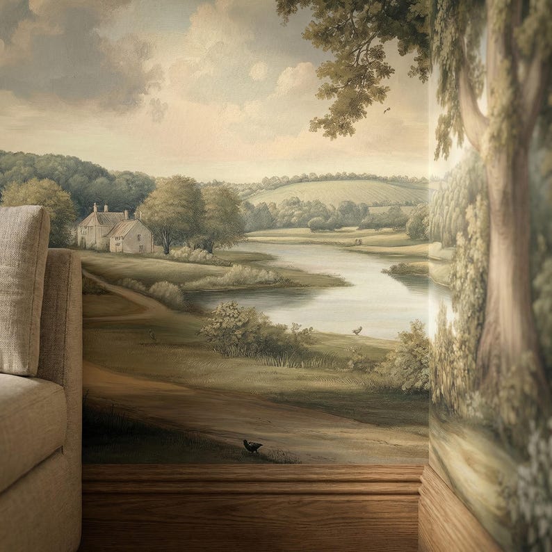 Vintage Landscape Wallpaper: Pastoral Countryside Wall Mural, Classic ...