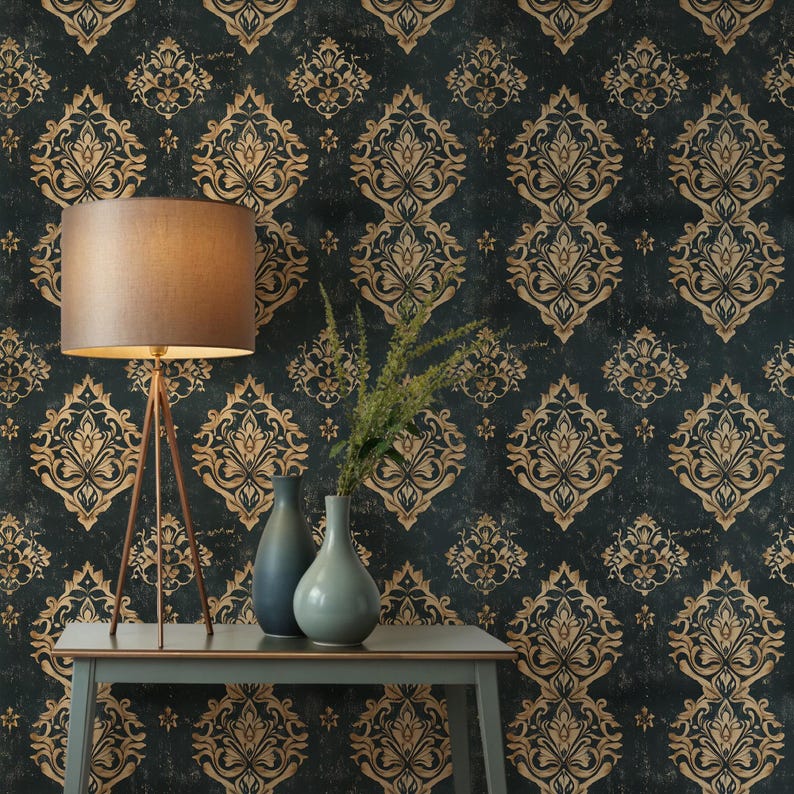Bring vintage luxury into your home with this bohemian damask wallpaper, combining Gatsby glamour, William Morris patterns, and mid-century charm. The bold green tones and classic design make it ideal for accent walls in bathrooms, bedrooms, or any farmhouse-style space.