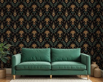 Dark Damask Wallpaper: Vintage Gothic Wallpaper for Living Room - VM500