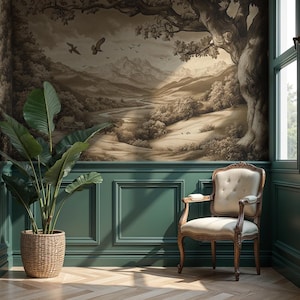Vintage Pastoral Landscape Removable Wallpaper | Scenic Panoramic Wall Mural, Farmhouse Decor VM90