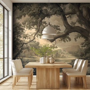Cottage Pastoral Landscape Mural – Scenic Wall Mural, Custom Vintage Wallpaper for Farmhouse Interiors VM84
