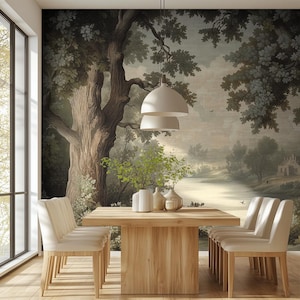 Panoramic Wall Mural – Custom Nature Landscape Wallpaper, Vintage Pastoral Scene for Farmhouse Walls VM83