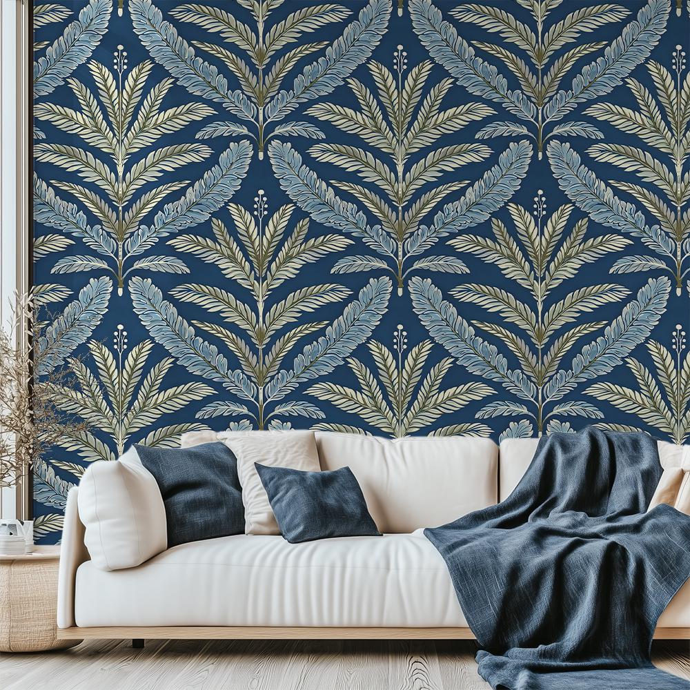 Art Deco Leaf Wallpaper: Elegant Navy Botanical Wall Mural VM - 121 - Etsy