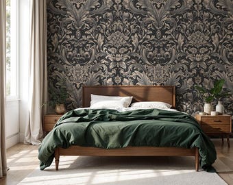 Dark Damask Wallpaper: Moody Classic Wall for Bedrooms and Accent Spaces - VM48