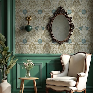 William Morris Beige Wallpaper – Vintage Removable Wall Mural for Farmhouse & Cottage Interiors VM137