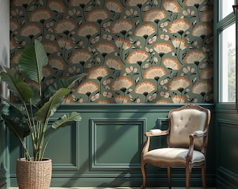 Mid Century Floral Wallpaper: Retro Botanical Peel & Stick - VM217